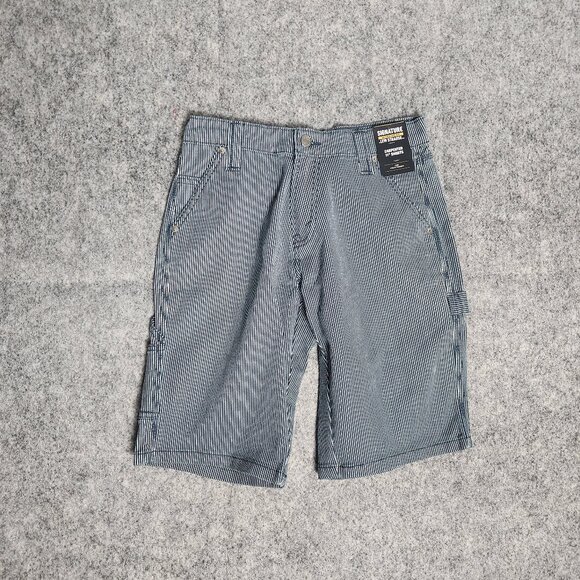 Levi Strauss Signature Carpenter Shorts NWT Men 28 W 11 I 21 L Blue White Stripe - Picture 1 of 8
